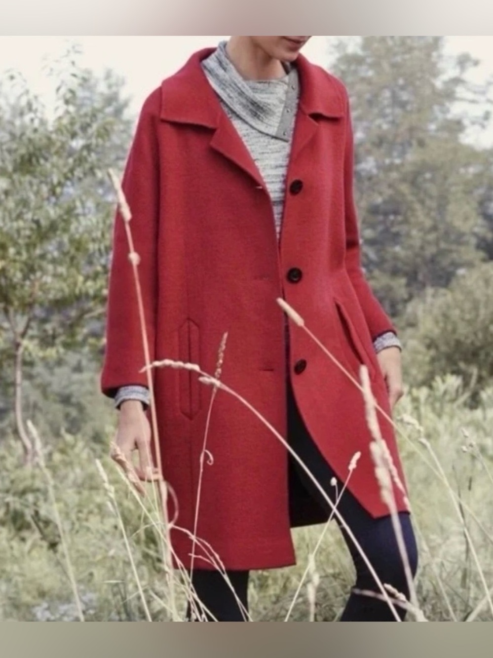 ANTHROPOLOGIE Elevenses Brienne Red Wool Blend Oversized Cocoon Coat Women’s M